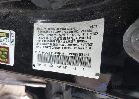2011 Honda Civic Ex from USA, damaged, VIN 2HGFA1F85BH538459